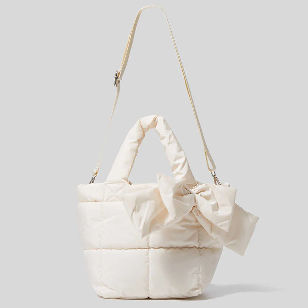 Sac à main avec nœud en duvet doux pour femmes, sac à bandoulière simple en coton rembourré à une épaule, petit sac léger 231114