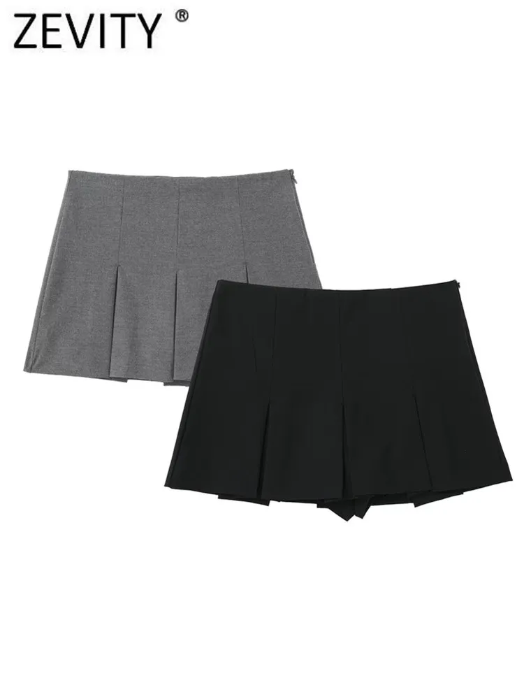 Dames shorts ZEVITY dames hoge taille brede plooien ontwerpen slanke rokken vrouwelijke zijkant zipper culottes chic pantalone cortos p2576 230413