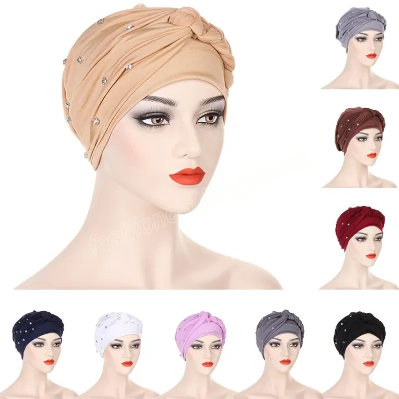 Diamonds Ladies Muslim Hijab Turban Braids Beanies Indian Chemo Cap Head Wrap Scarf Hair Loss Hat Cover Bonnet Femme Cancer Caps