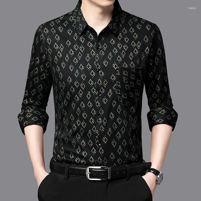 Men's Casual Shirts Work Gents With Printed Office Wear Blouses Large Size Husband Clothes For Mens Fashion Clothing Business Top