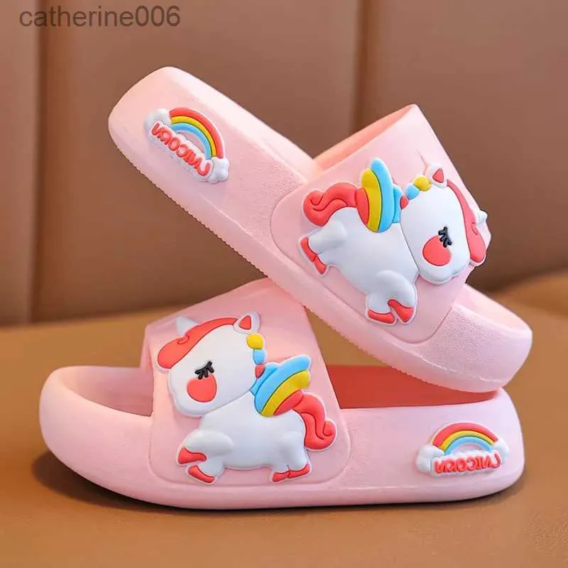 Slipper Summer Kids Home Shoes Flip Flops Baby Girls Slippers for Children Cartoon Bathroom Antislip Thick Sole Slides 2-8 YearsL231114