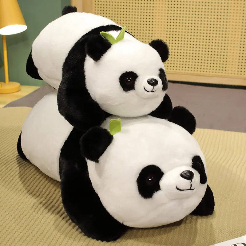 Panda tumbado de 50/70CM, juguetes de peluche Kawaii Bamboo Shoot, muñecos de oso Panda, almohada suave de peluche para niños, regalo de cumpleaños