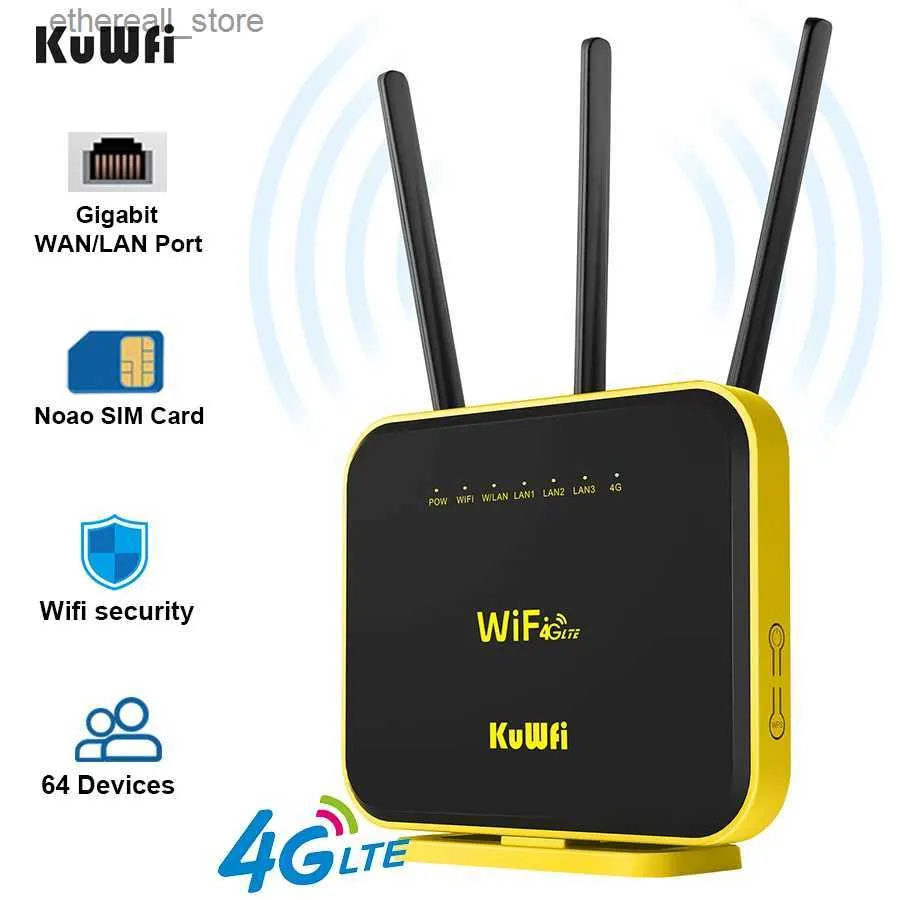 Routers KuWFi Gigabit 5GHz WiFi Router 4G LTE Router Dual Band 1200Mbps WiFi Repeater 3G/4G SIM Card Router Home Office Router Q231114