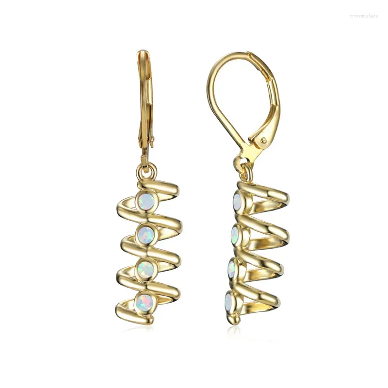 Hoop Earrings Cute Female Spiral White Blue Opal Round Stone Yellow Gold Silver Color Wedding For Women