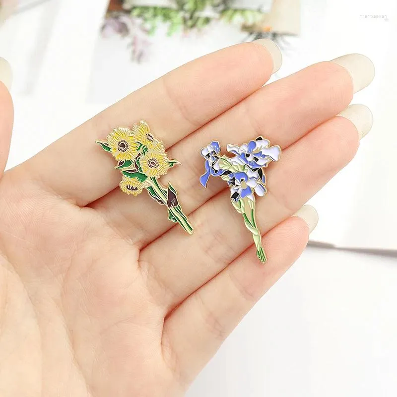 Brooches Flower Plant Bouquet Sunflower Pansy Enamel Broochs Exquisite Small Green Leaf Pins Gift For Girl Custom Jewelry Shirt Badge