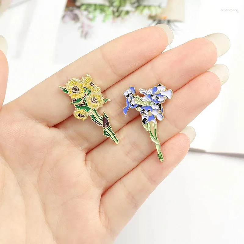 Broches Fleur Plante Bouquet Tournesol Pensée Émail Broches Exquis Petite Feuille Verte Épingles Cadeau Pour Fille Bijoux Personnalisés Chemise Badge