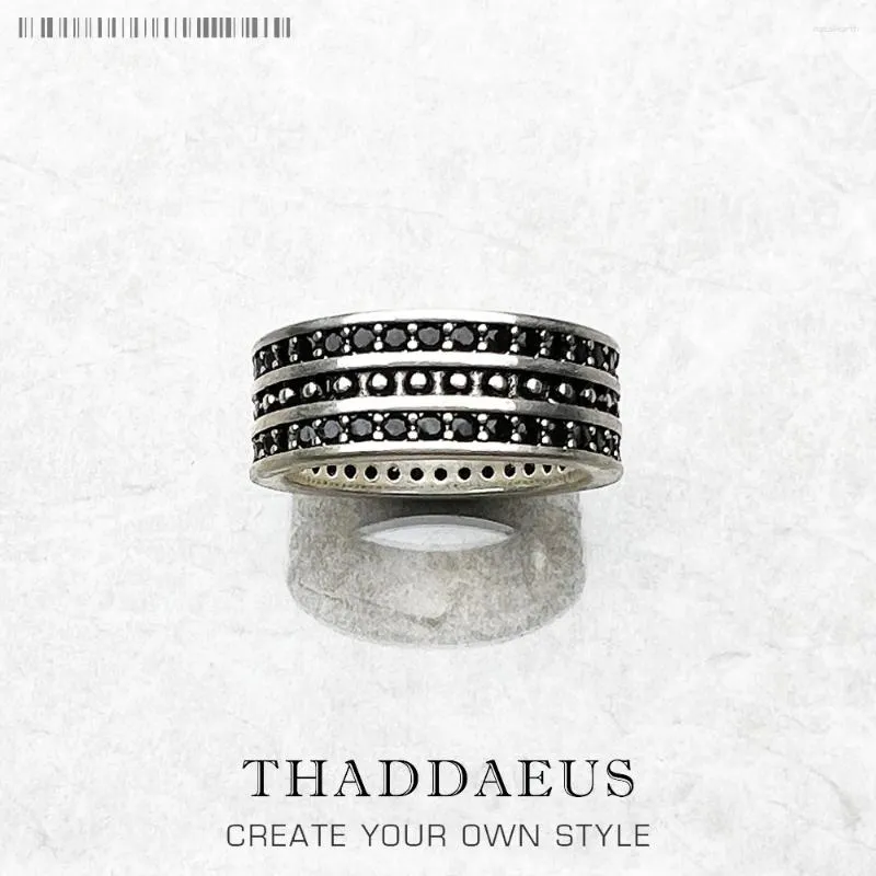 Klusterringar band ring svart cz pave europe stil vintage smycken fina juveler för kvinnor män gåva i 925 sterling silver