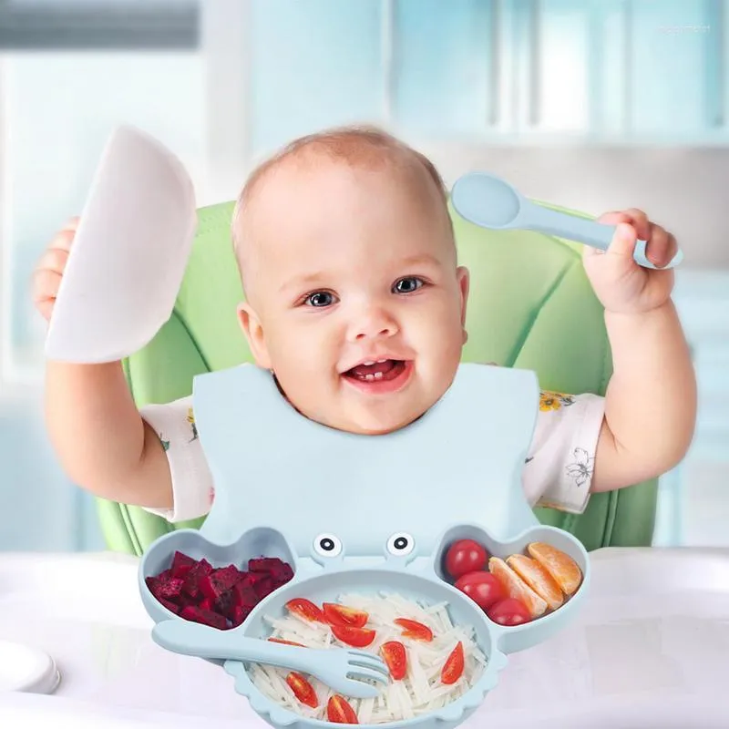 Set de vaisselle bébé en silicone 9 pièces avec ventouse antidérapante,  assiette bébé | bol