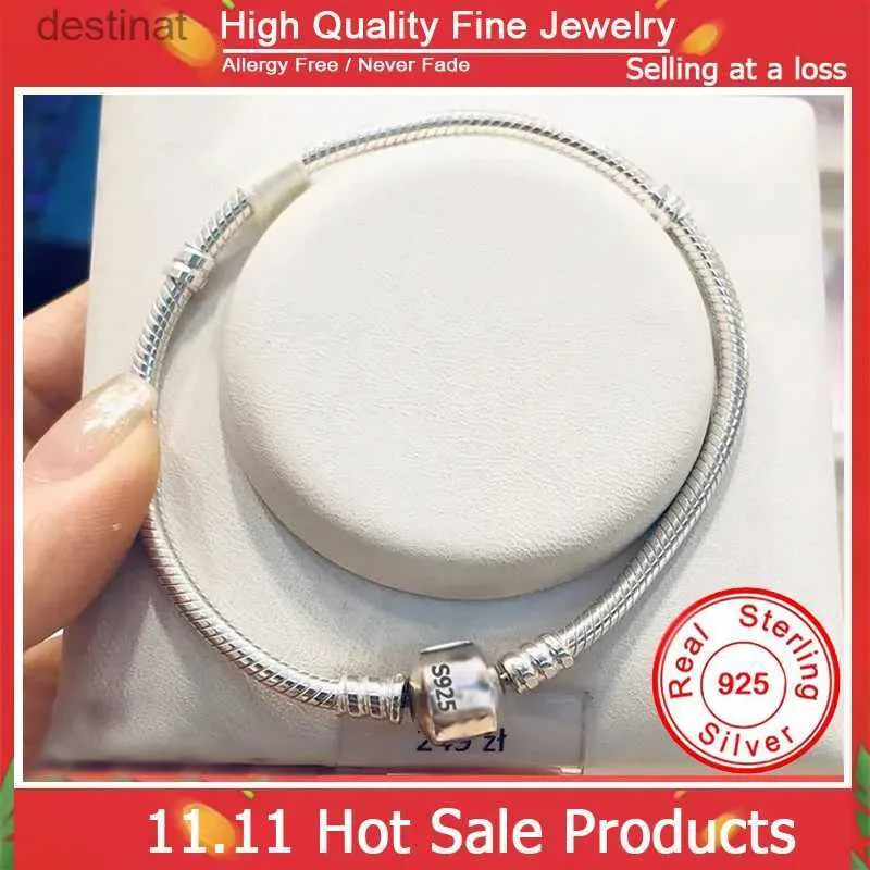 Perlé Célèbre marque Original certifié 925 Bracelet en argent Sterling pour les femmes bricolage breloques perles serpent lien chaîne classique poignet bijoux L231114