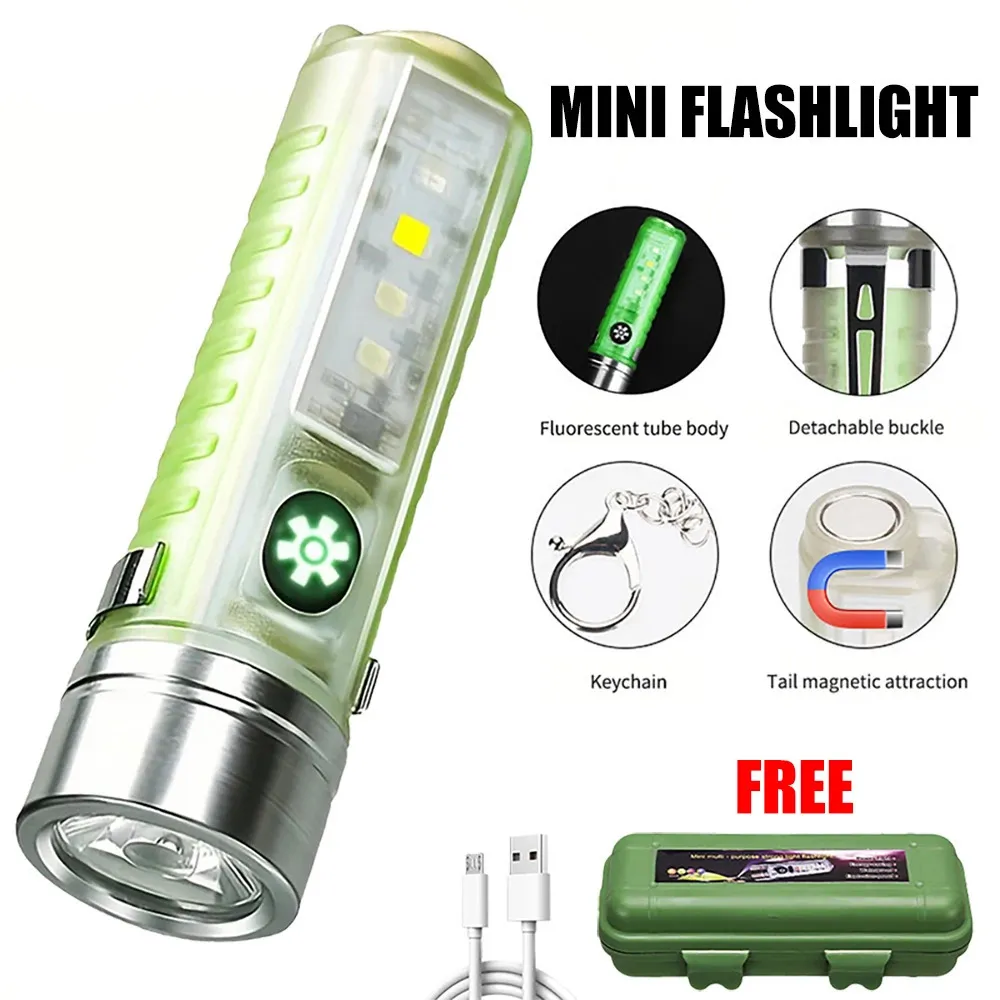 Outdoor Gadgets Mini LED Flashlight Multifunction Super Bright Small Torch With Strong Magnet USB Rechargeable Camping Hiking 231114