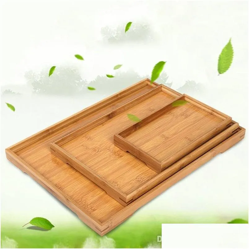 Plats Assiettes Rec Bambou Naturel Plateau De Service Thé Couverts Plateaux De Stockage Palette Assiette De Fruits Décoration Alimentaire En Bois Rectangulaire 6 Taille BH2 Otz4H