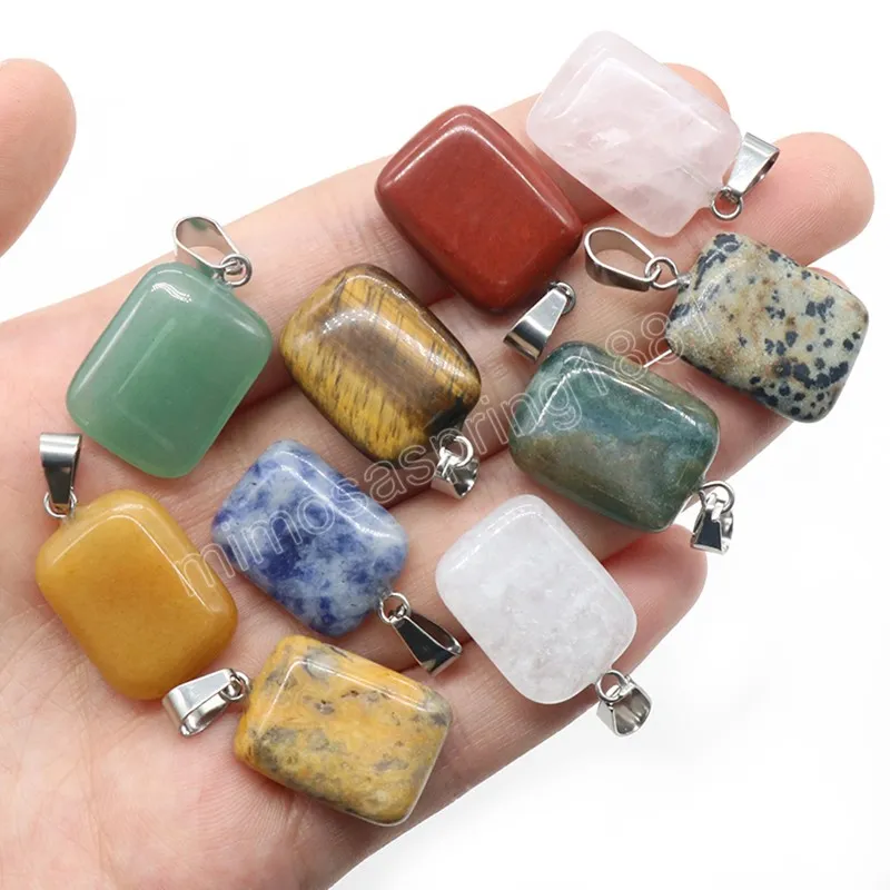 Natural Stone Pendants Rose Quartz Agate Square Healing Crystals Stone Charms for Jewelry Making DIY Necklace Earrings Women