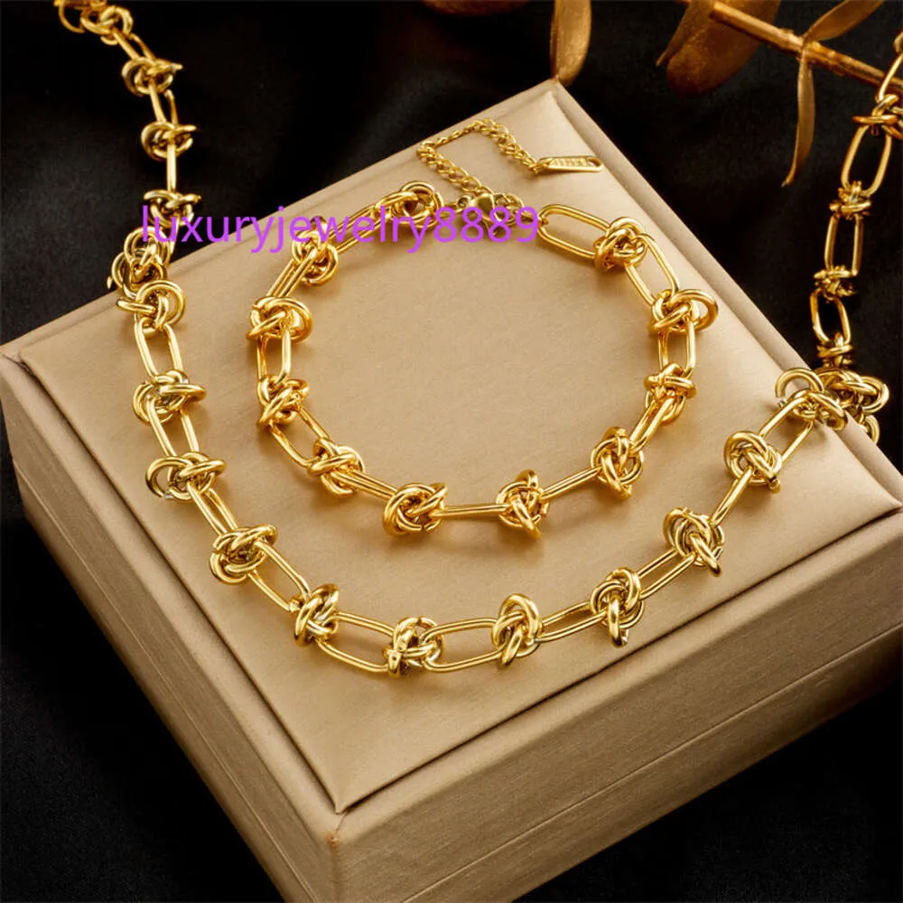 Stainless steel chunky knot bracelet couple necklace fine jewelry set for women