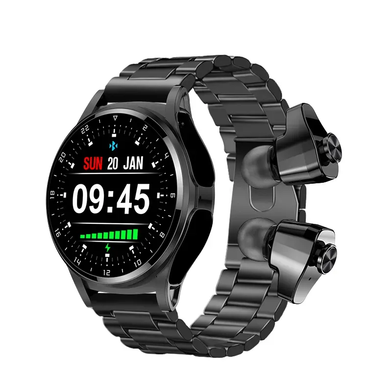 Fones de ouvido Smartwatch à prova d'água 2 em 1 Relojes Inteligentes Relógios inteligentes NFC Frequência cardíaca Pressão arterial Oxigênio Bluetooth Chamada Ip67 Android OS Relógio digital MP3 local