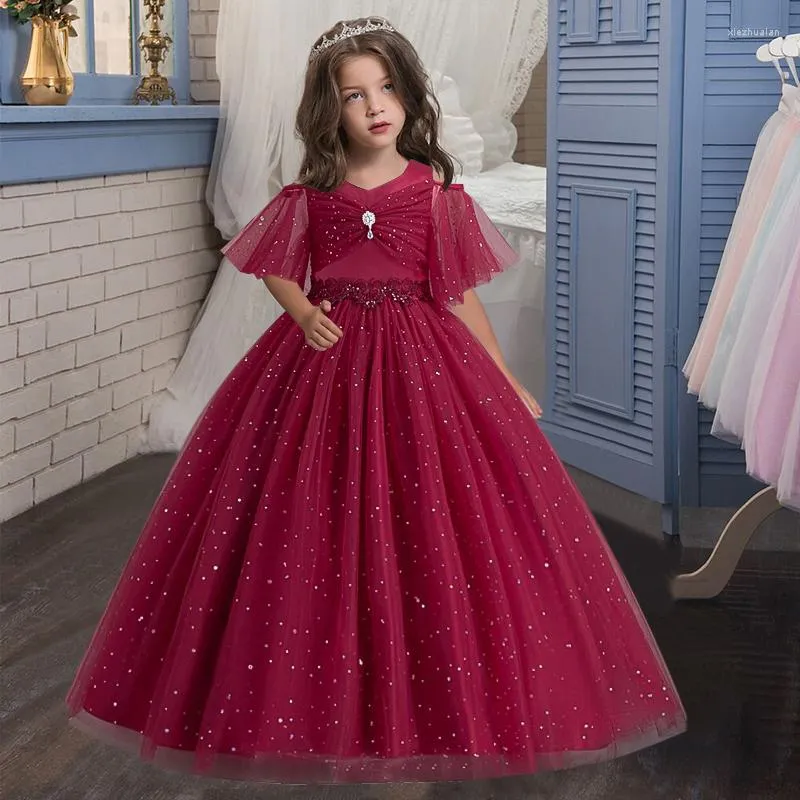 Pink hand work satin SIlk Brown Chiffli Embroidery RedyMade Girls Party  wear Gown (4-14 years) - White Button - 1624631