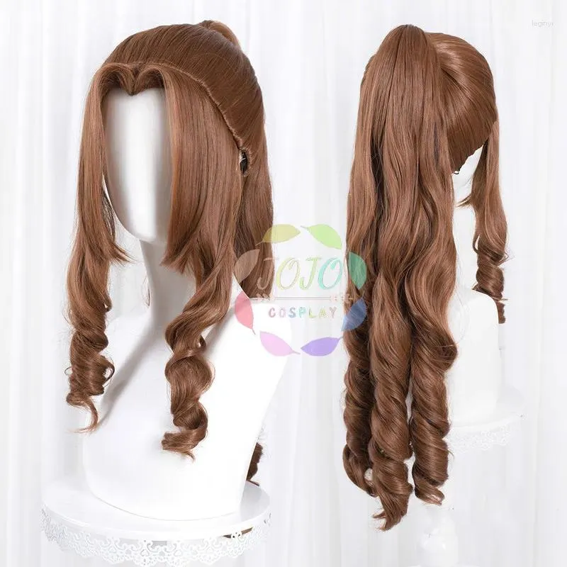 Party Supplies FF VII 7 Remake Aerith Gainsborough Brown Wavy Ponytail Long Heat Resistant Synthetic Hair Halloween Cosplay Wig Cap