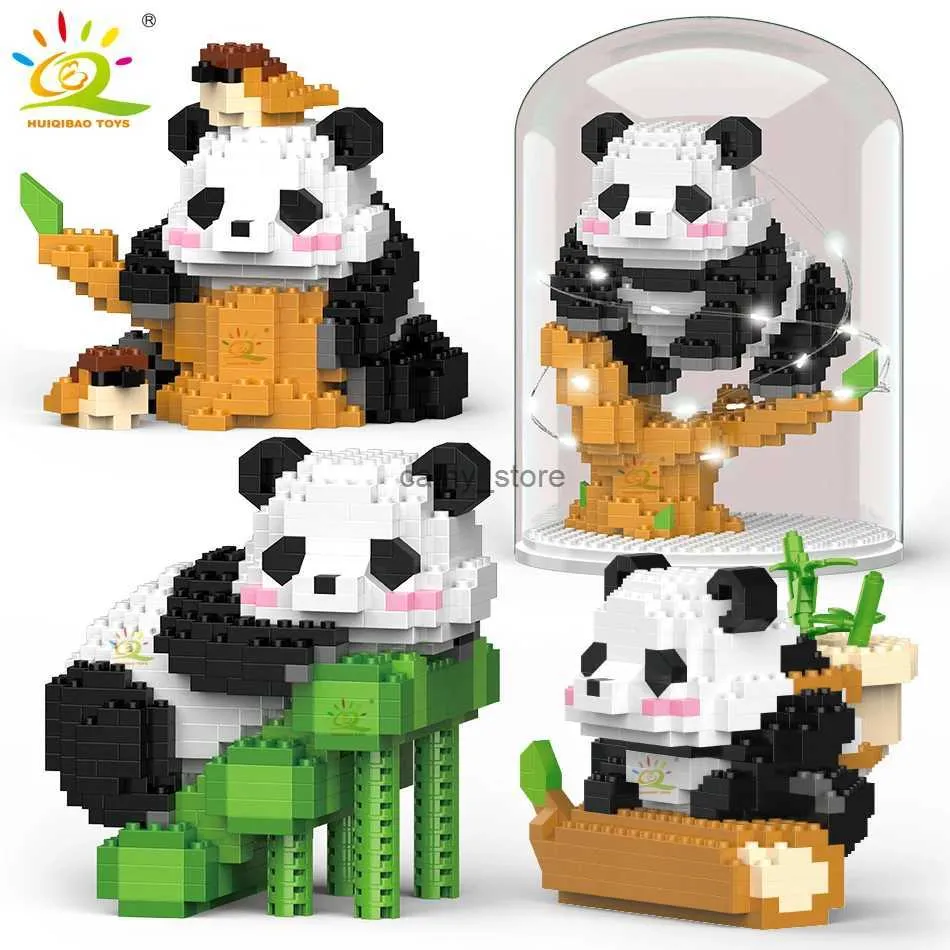 Veículo brinquedos huiqibao mini bonito panda micro blocos de construção 3d diamante modelo animais tijolos diy cidade construção brinquedos para crianças crianças presentel231114