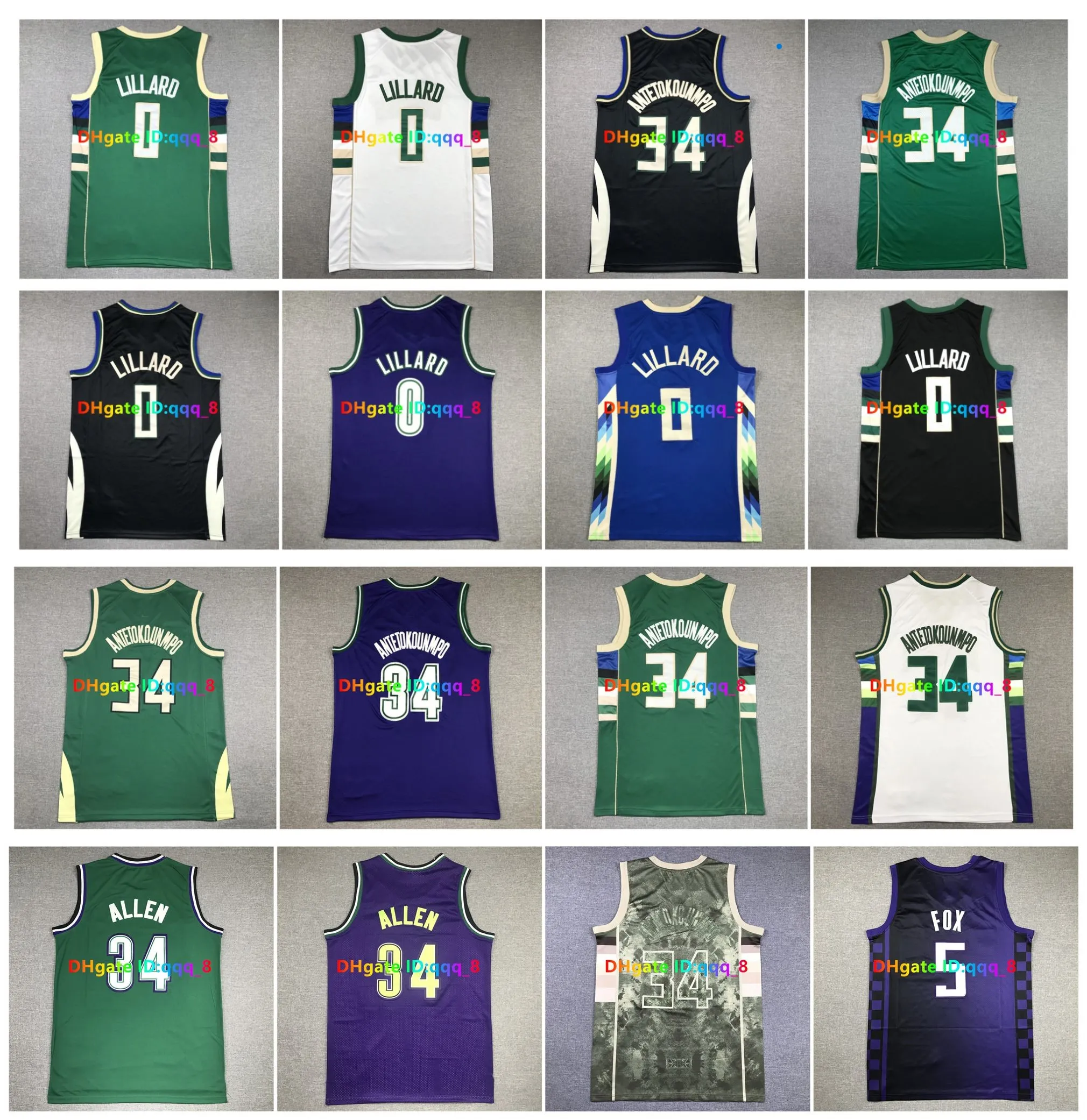 Damian Lillard Giannis Antetokounmpo Basketballtrikot Ray Allen 5 De'Aaron Fox Throwback Grün Schwarz Blau Weiß Größe S-XXL