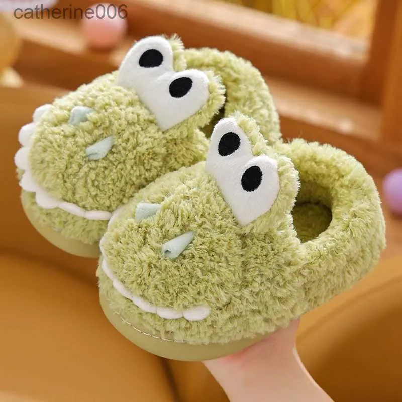 Slipper Cover Heel Kinder Cartoon Dinosaurier Plüsch Hausschuhe Weiche Sohle rutschfeste Winter Warme Baby Jungen Mädchen Indoor Hause Baumwolle SchuheL231114