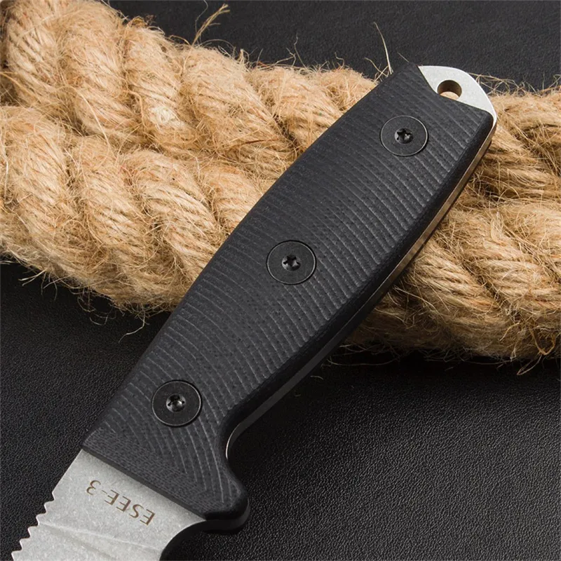 NEW ESEE-3 Rowen Tactical Small Straight Knife Stonewashed Blade G10 Handle Outdoor Military Knife Fixed Blade Hunting Knife with Kydex for Gift Knife 15017 15002