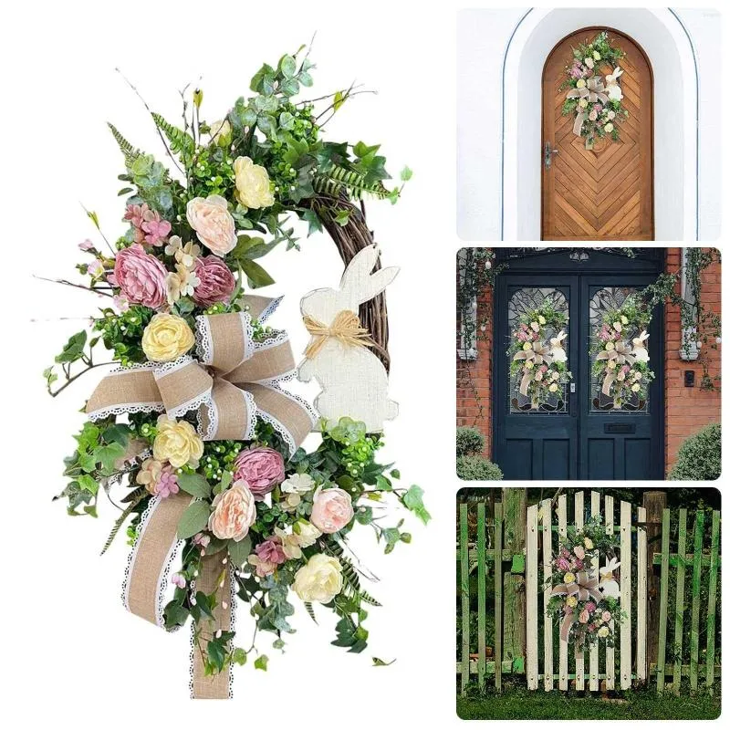 Decorative Flowers Easter Floral Wreath Spring Happy Door Decor Front Christmas Decorations Set