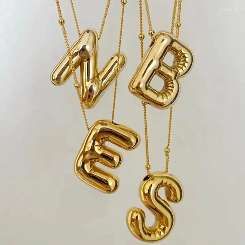 Pendant Necklaces Polished Smooth Initial Charm A-Z Letters Necklace Women Men Choker Bead Link Chain Fat Alphabet Gold Color Hip Hop