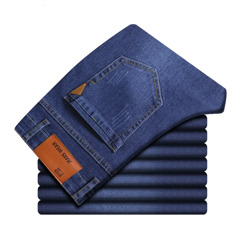 Men's Pants Brand Men's Slim Fit Jeans Fashion Business Classic Style Stretch Jeans Denim Pants Casual Trousers Male Black Blue 230414