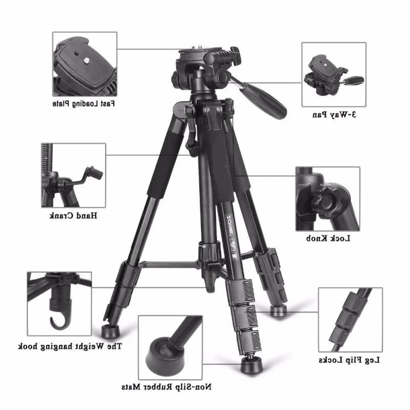 Freeshipping Tripod Profesyonel Taşınabilir Seyahat Alüminyum Kamera Tripod Aksesuarları Kanon DSLR Kamera için Pan Head ile Stand