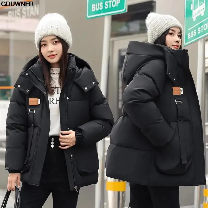 Parkas de plumón para mujer, chaqueta de invierno, abrigo con capucha de algodón grueso cálido, ropa de pan suelta coreana, prendas de vestir 231114