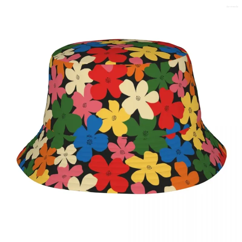 Berets Street Daisy Flower Bucket Hat Unisex Packable Outdoor Sport Fishing Cap Summer Beach Vacation Getaway Headwear