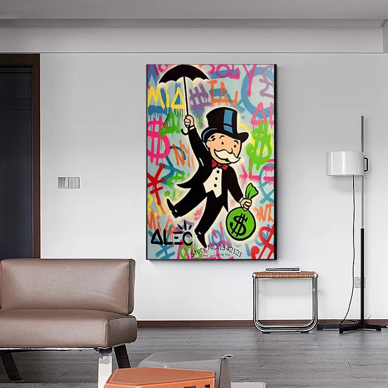 Graffiti Poster Artwork Monopoly Leinwand Poster und Drucke Rich Man Street Wandkunst Gemälde Bilder für modernes Wohnzimmer