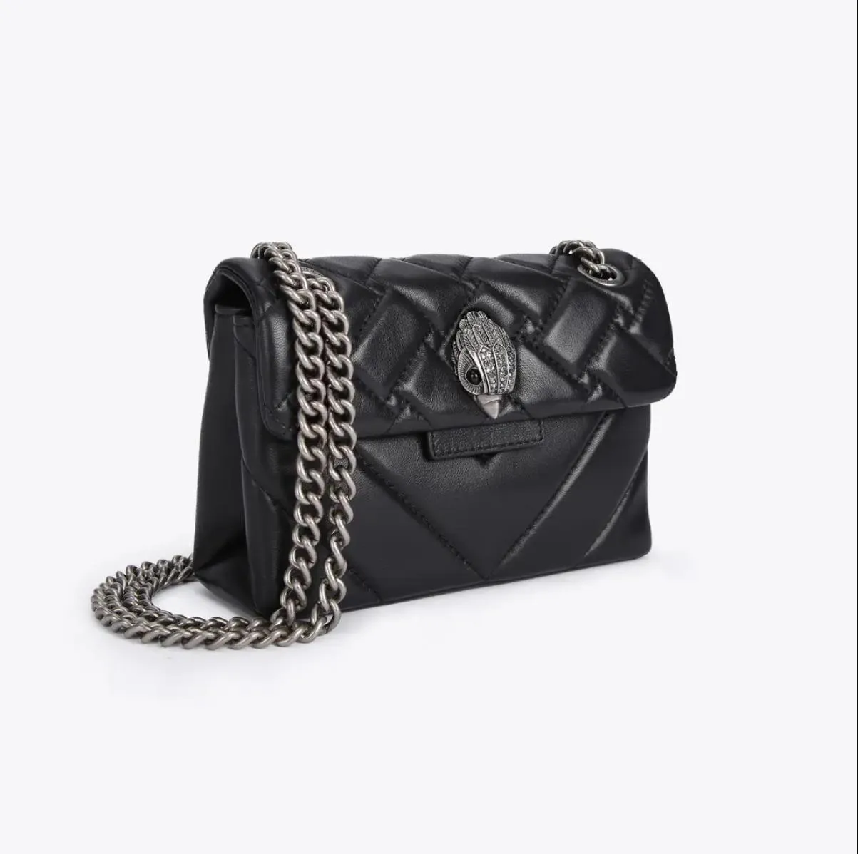 Kurt Geiger Sac Femmes Mode Nouveau Cuir Petit Sac À Main À Clapet Mini Kensington 20cm Or Argent Chaîne Sac À Main Oiseau Sac À Bandoulière Cross Body Messenger Bag