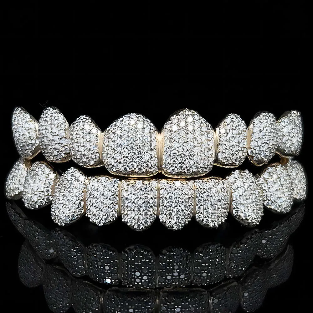 10K 14K 18K VVS Moissanite Grillz aangepaste gouden tanden grillz met ronde briljante gesneden hiphop sieraden grilliz voor mannen vrouwen