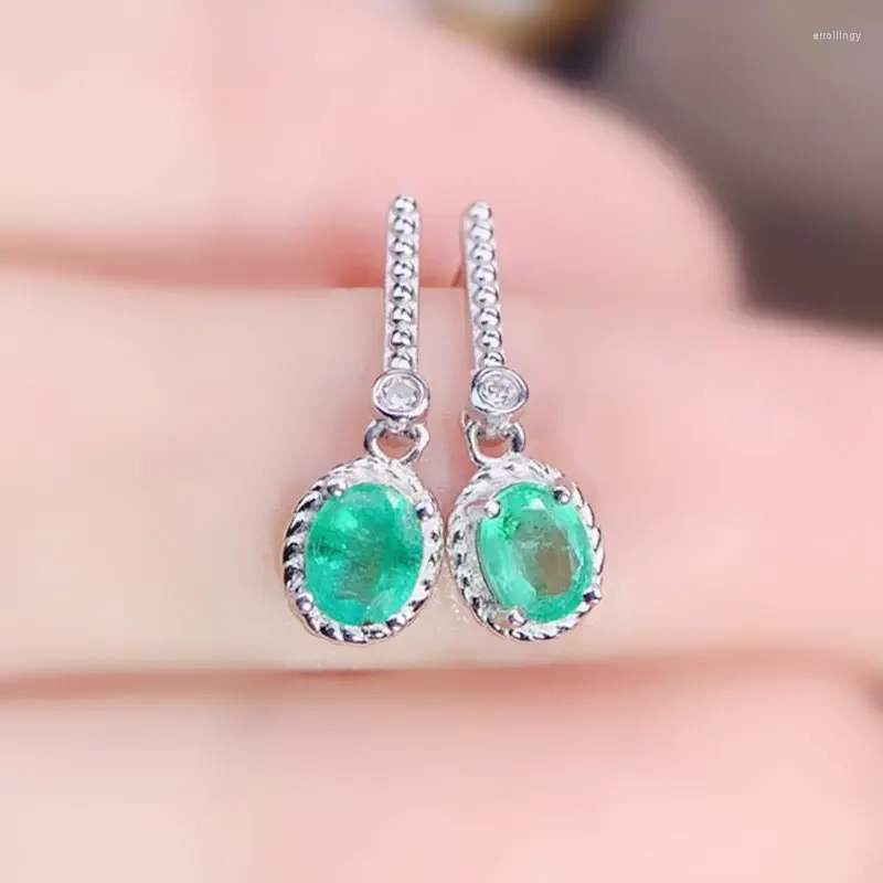 Dangle Oorbellen Natuurlijke Echte Groene Smaragd Druppeloorbel Ovale Stijl 925 Sterling Zilver 0.5ct 2 Stuks Edelsteen Fijne Sieraden J23879