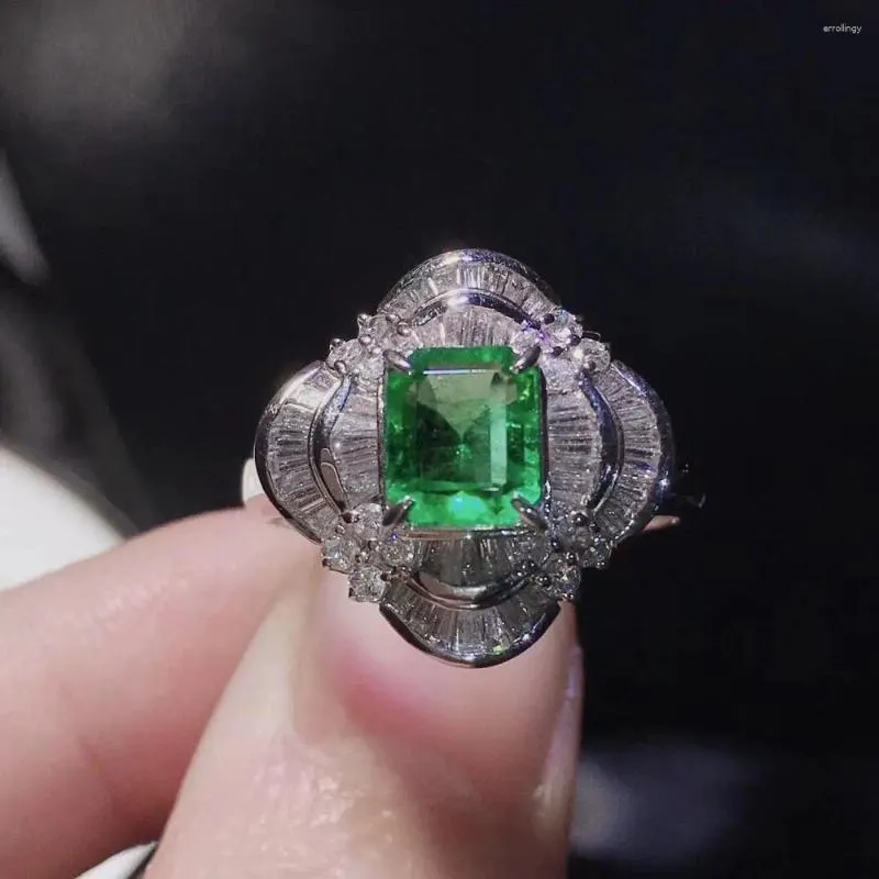 Clusterringen H621 Smaragd Ring 1,05 ct Puur 18 K Gouden Sieraden Natuurlijke Groene Edelsteen Diamant Vrouw Voor Vrouwen Fijn