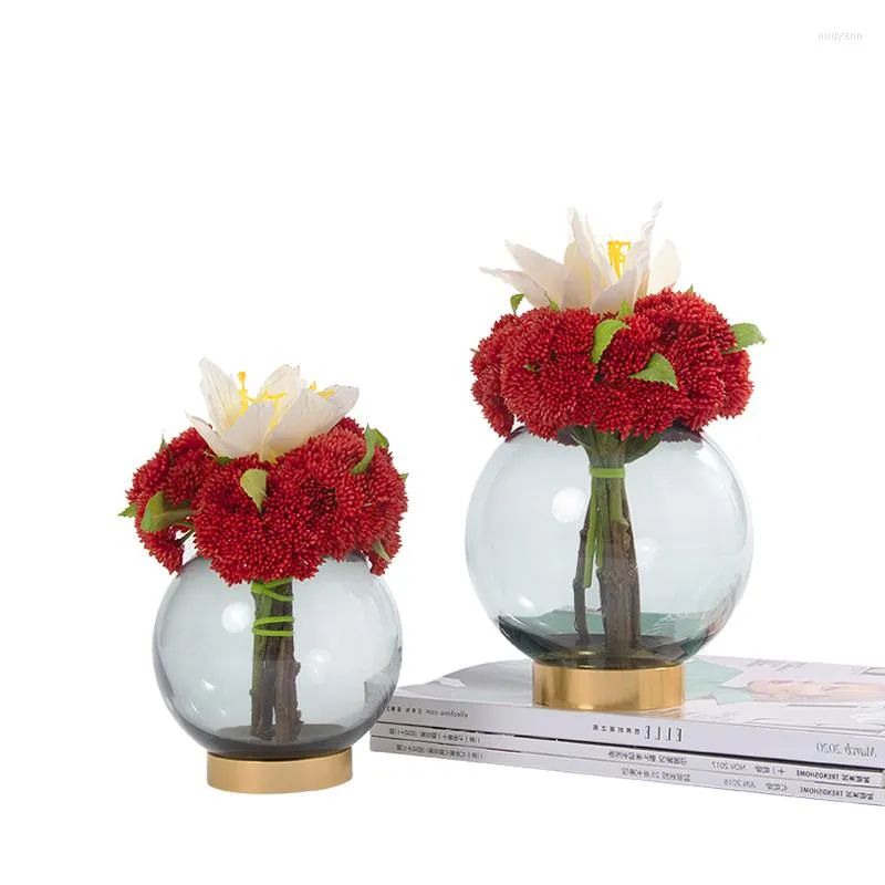 花瓶丸い透明なガラスの花瓶の花のアレンジメントホームクリエイティブデコレーション全体の花