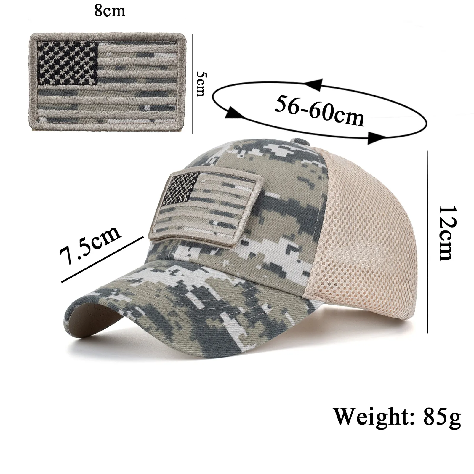 Tactical Operator Cap Tactical Operator Mesh Cap With USA Flag Patch - Adjustable Military Style Baseball Hat, Camo Design USA Flag Patch Cap - Foto 11