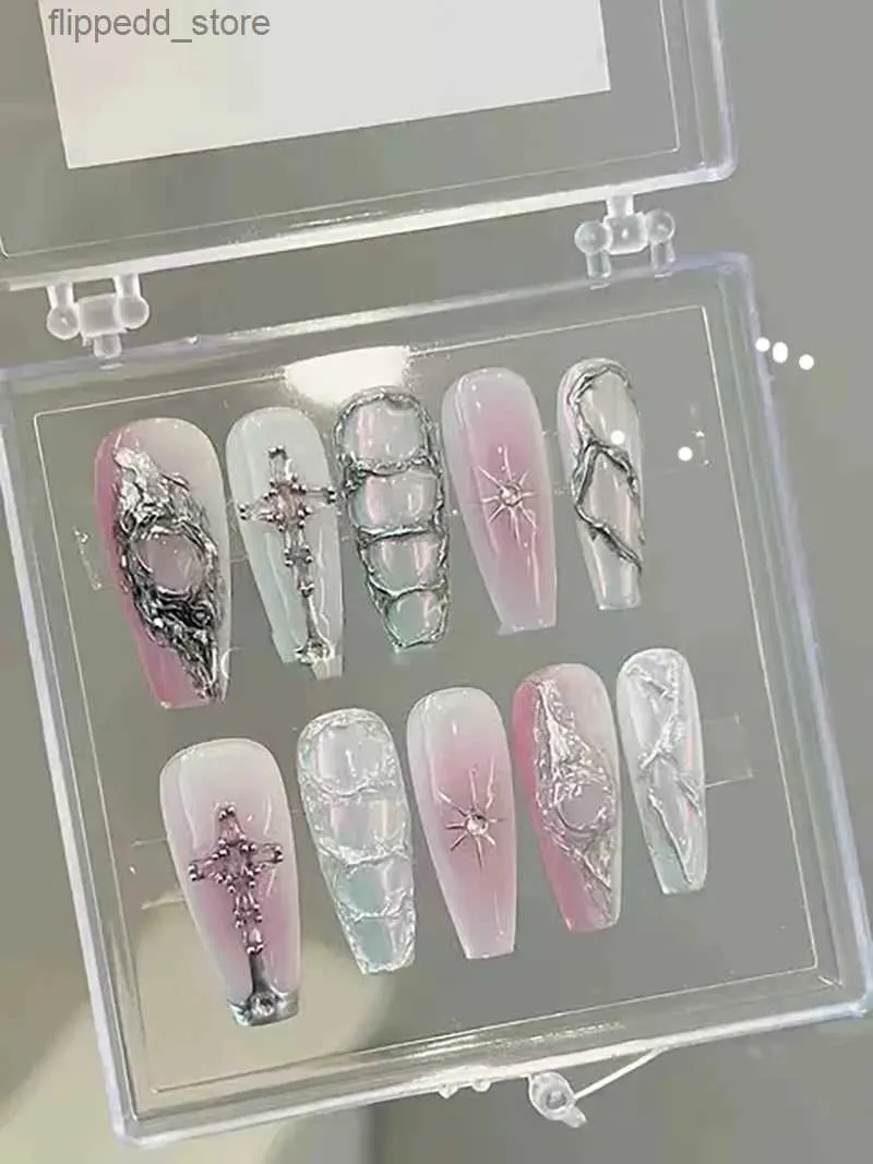 Unhas falsas Espelho mágico de metal em pó para unhas / Pregos estilo Punk / Pregos estilo Y2k / Unhas elegantes / Unhas 3D / Prensa feita à mão em unhas / Prensa em unhas Q231114