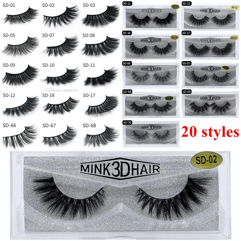 3D Mink Eyelashes Eye Makeup Mink False Lashes mjuka naturliga tjocka falska ögonfransar 3D ögonfransar förlängningsverktyg 20 stilar ll