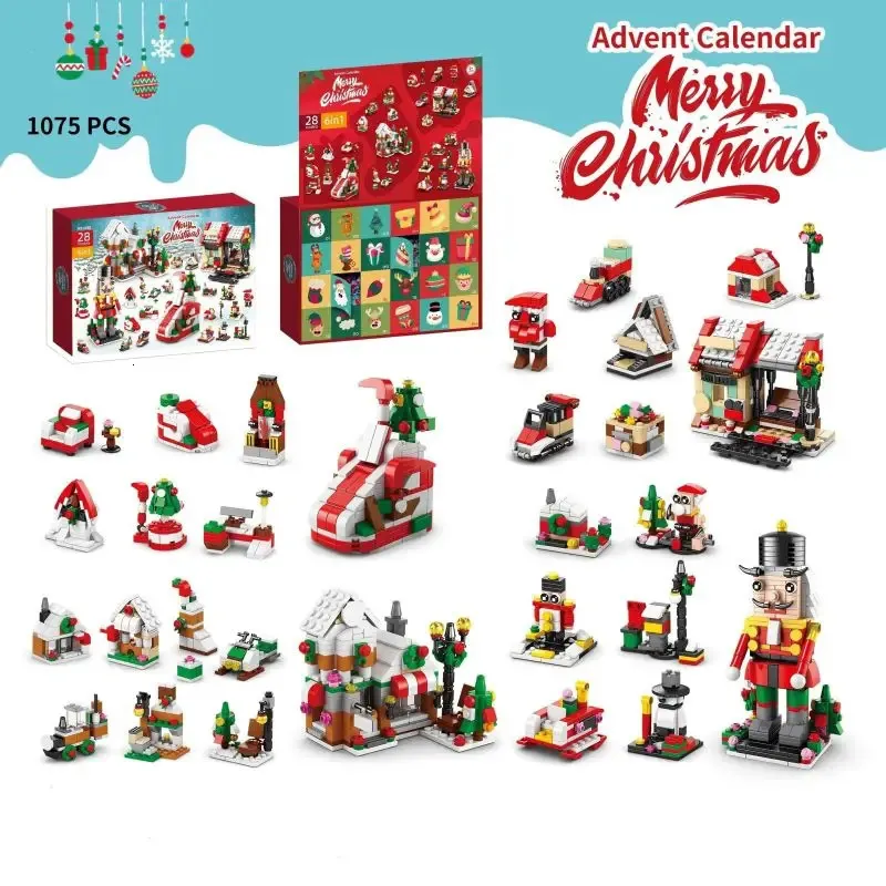 Blocs 2024 série de Noël calendrier de l'Avent bâtiment pour enfants jouets cadeaux boîte bricolage casse-noisette père noël 24 jours briques modèle 231114