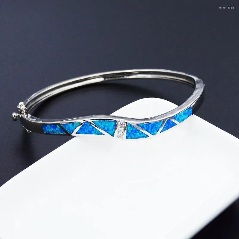 Bangle Lab-created Ocean Blue Opal Bracelet Rhodium Plating Cuff
