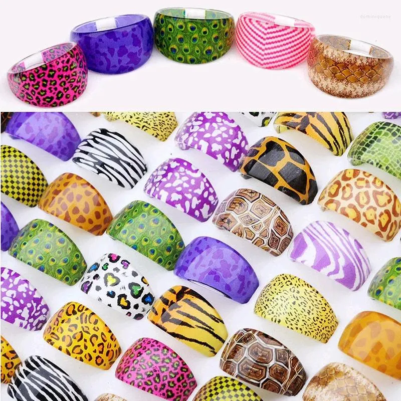 Cluster Rings Wholesale 10pcs Resin Animals Skin Styles Costume For Women Girls Bulk Lots Mix Colorful Vintage Jewelry Drop Ship