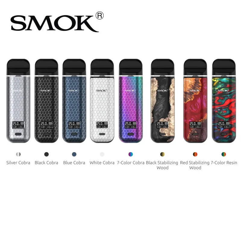 SMOK Novo X Pod Kit 25W VW Vapor Device Batterie 800mAh intégrée 2ml Meshed Pod 0.8ohm DC MTL Cartouche pour une excellente saveur 100% authentique