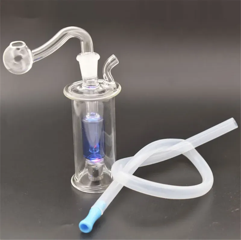 Mini queimador de óleo de vidro bong LED luz vidro Bubbler Bong Ash Catcher Fumar Tubulações de água Rigs Dab Rig com 10mm tubo queimador de óleo ZZ