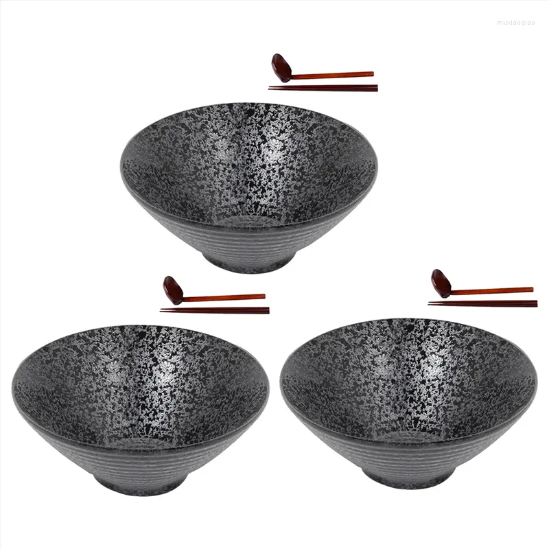 Bowls (5 In A Dozen)3X Ceramic Japanese Ramen Soup Bowl With Matching Spoon And Chopsticks Suitable For Udon Soba Large Size