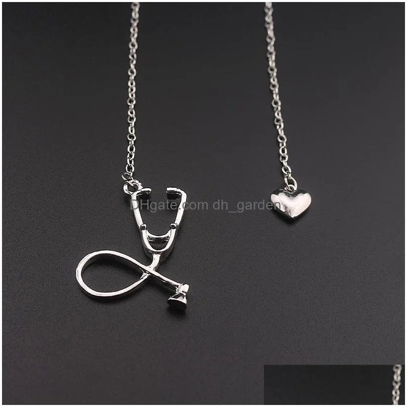 stethoscope lariat necklace fashion jewelry heart and stethoscope pendant necklaces for doctor medical student gift doctor nurse