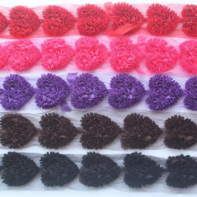 Hair Accessories 10pcs/lot 8cm Chiffon Rosette Heart Applique For Girls Headbands Born Baby Toddlers Jumpsuit Rompers Sewing