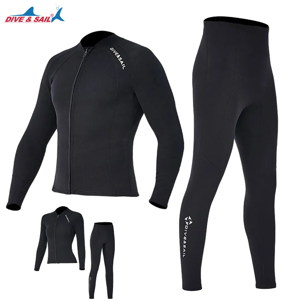 Mute umide Mute stagne Dive sail 2mm Muta da immersione premium per uomo donna pantaloni wetwuit Pantaloni giacca corpo diviso Neoprene Costumi da bagno black keep Warm Black 230413