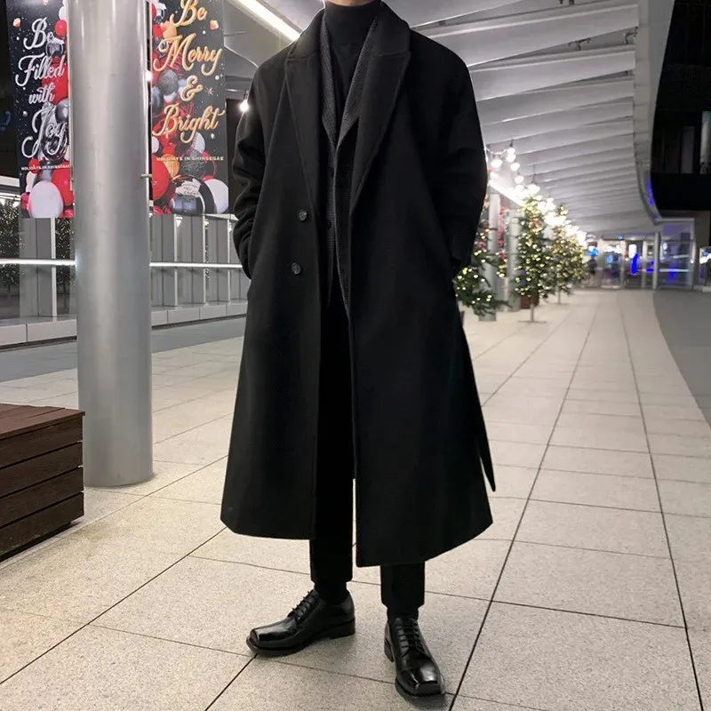 韓国スタイルのジャケットメンズウールブレンドオーバーコート 