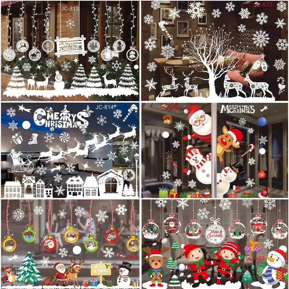 Stickers muraux Autocollants de fenêtre de noël décorations de joyeux noël pour la maison autocollant mural de noël autocollants muraux pour enfants bonne année 2024 231113